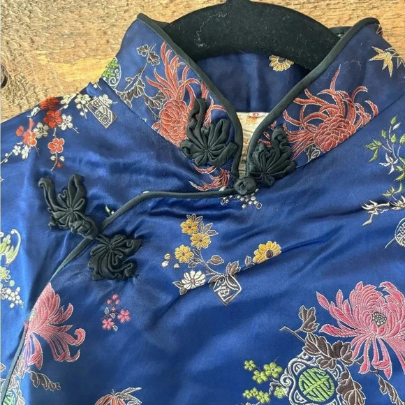 Vintage Peony Kimono Top S/M Made In Shanghai Blue Floral Collectors Costume - Picture 2 of 9
